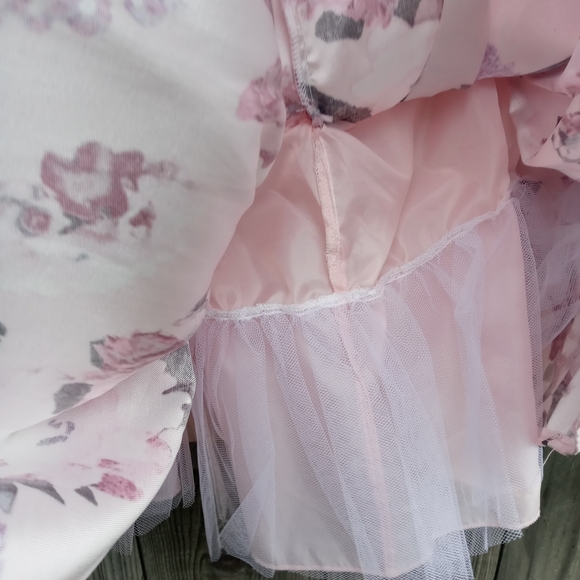 Windsor Floral Pink Satin Lace A Line Dress Junior Sz 7/8 Zip Sleeveless V Neck - Picture 12 of 13